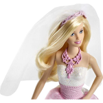 Barbie Bride Doll in Fairytale-Inspired White and Pink Wedding Dress with Ring, Veil and Bouquet, Blonde Hair